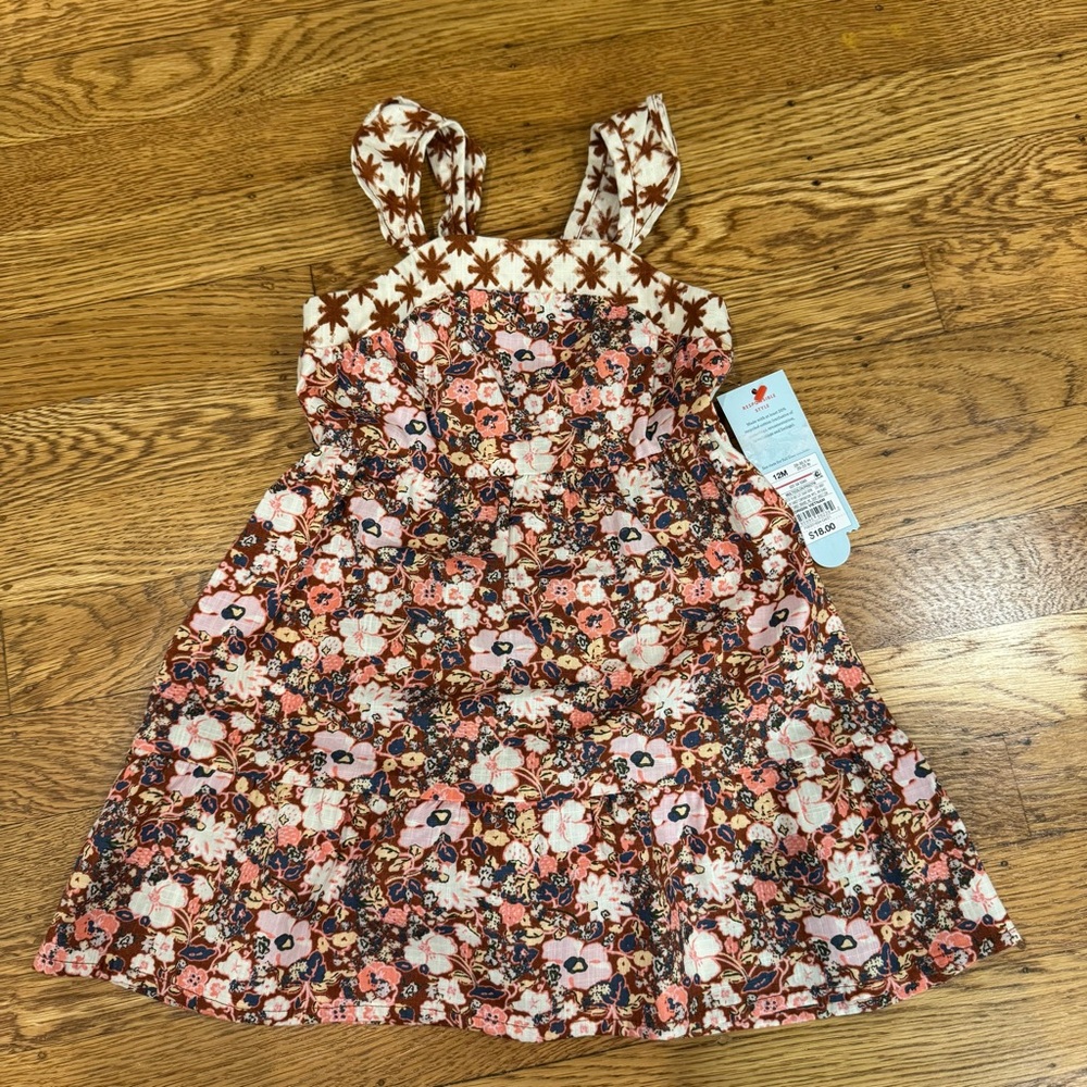 4/$20 Cat & Jack Pink Brown Floral Sleeveless cotton Sundress NWT Sz 12 months